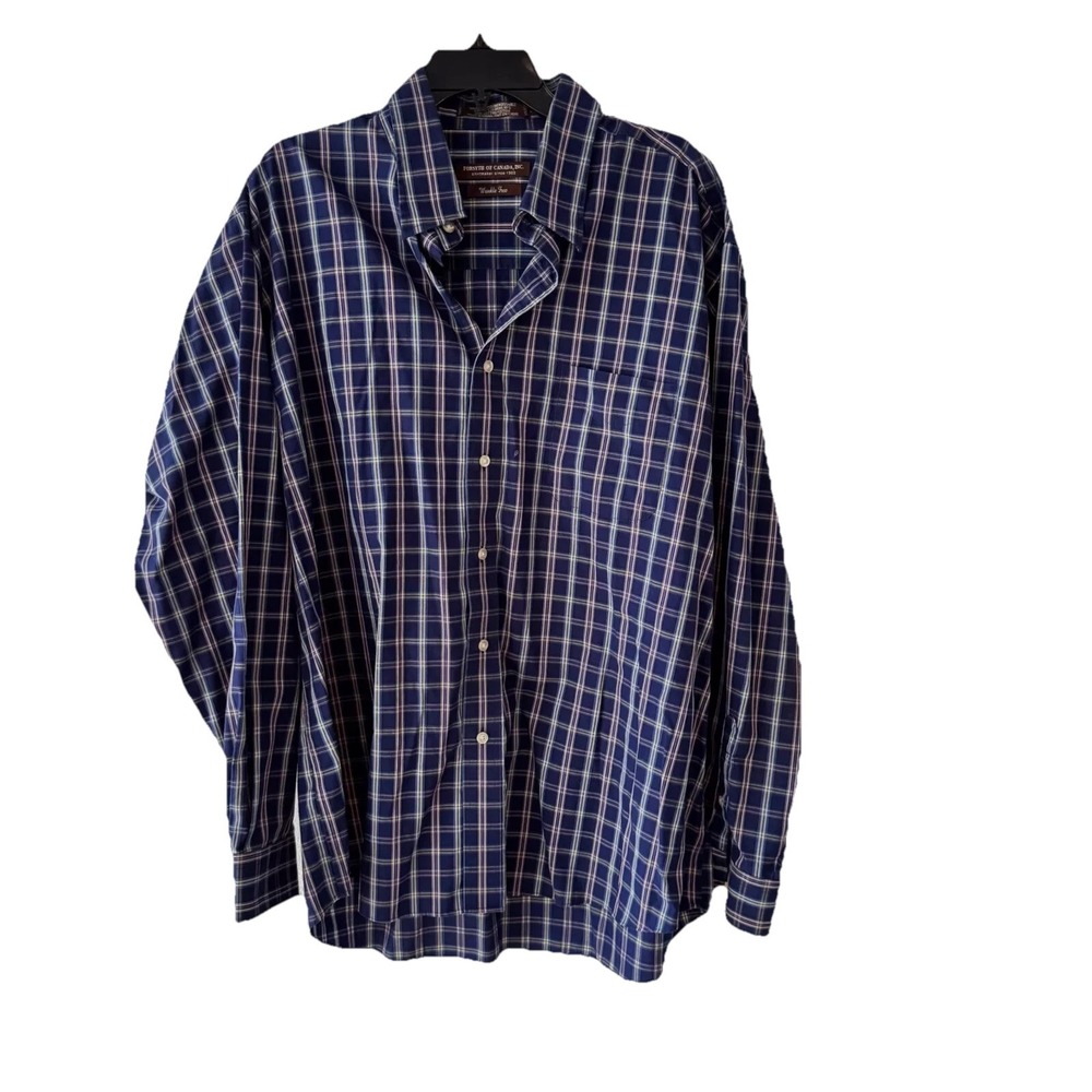 Forsyth of Canada Mens 2XL Navy Blue Plaid Wrinkle Free Cotton Button Down Shirt